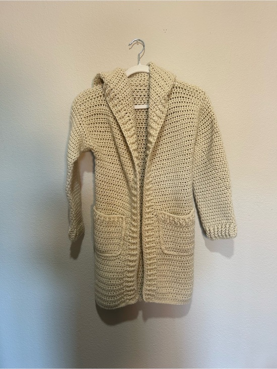 Sweaters - Cozy Cream Home crafted Crochet Hooded Cardigan